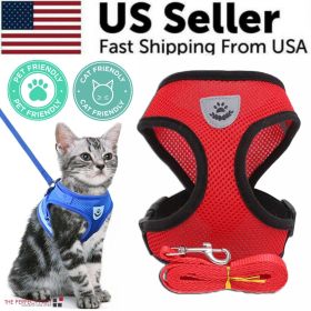 Cat Dog Pet Harness Adjustable Control Vest Dogs Reflective S M L XL Leash (Color: Red, size: L)