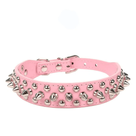 Spiked Studded Leather Dog Collar Rivets Pet Small Large Cat Pit Bull Adjustable (Color: Pink, size: M)