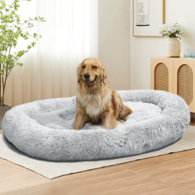 Large Dog Bed 67x43x8 Inches - Super Soft, Machine Washable & Portable With Handles, Non-Slip Bottom For Safety (Color: Gray)