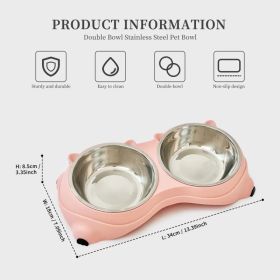 Macaron Pink-Dual Stainless Steel Pet Bowls, 600ml Each, Non-Slip, Dishwasher Safe For Small-Medium Pets (Option: Pink)